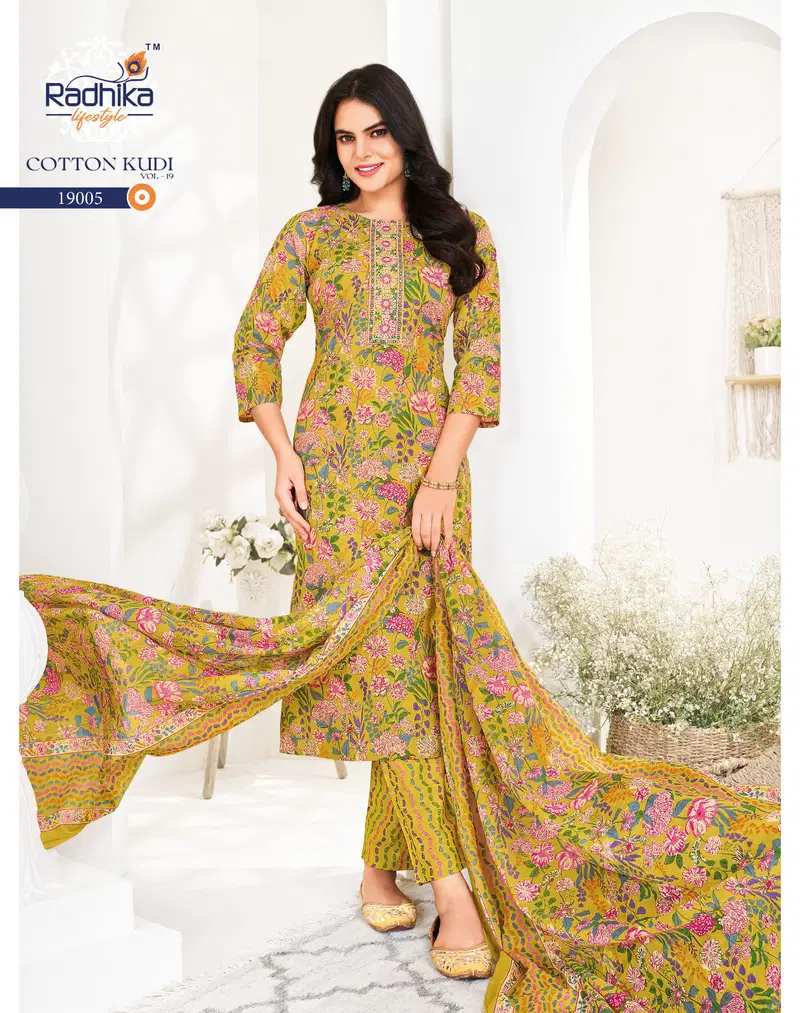 Cotton Kudi Vol 19 By Radhika Cotton Online Kurti With Bottom Dupatta Wholesale